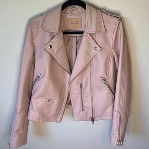 Light pink faux leather motorcycle jacket